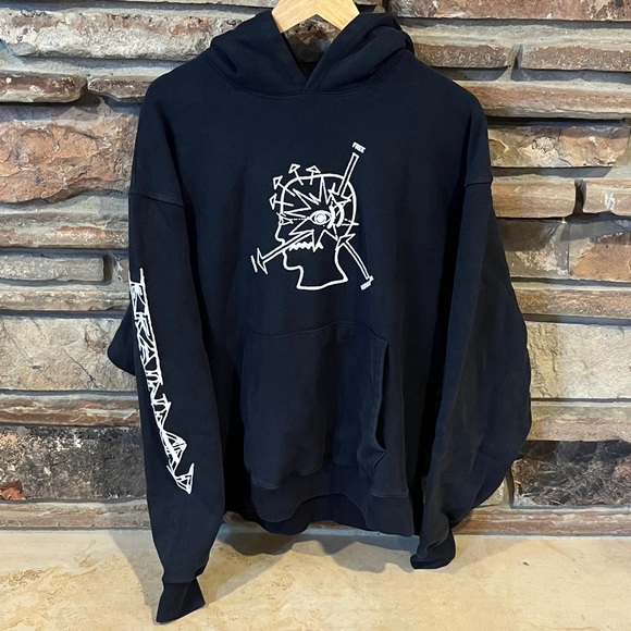 Brain Dead Neuro Free Black Hoodie with Head Graphic 100% Cotton Terry - Picture 1 of 7